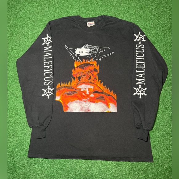 Vintage Vore Maleficus Heavy Death Thrash Metal RARE L Long Sleeve Band T Shirt